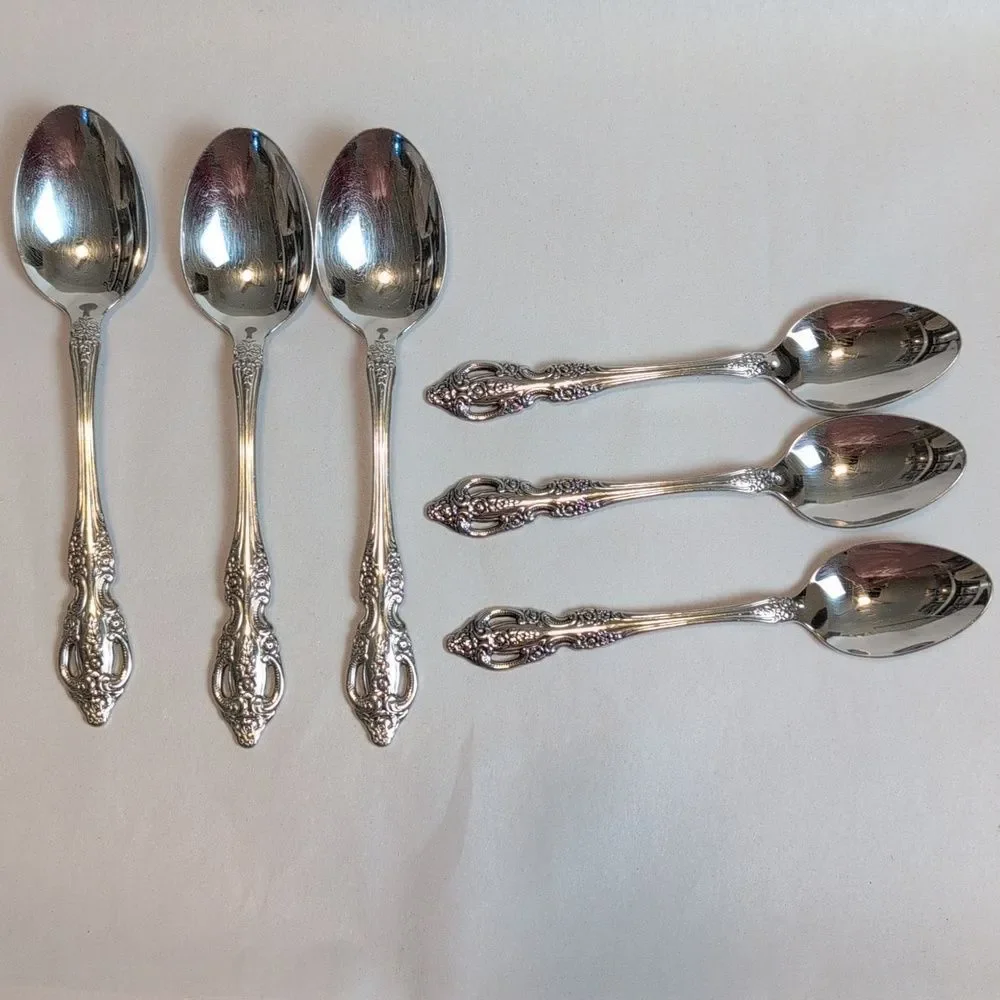 Elegant Oneida Silverplate Ornate Spoons - Set of 3 Soup Spoons & 3 Teaspoons